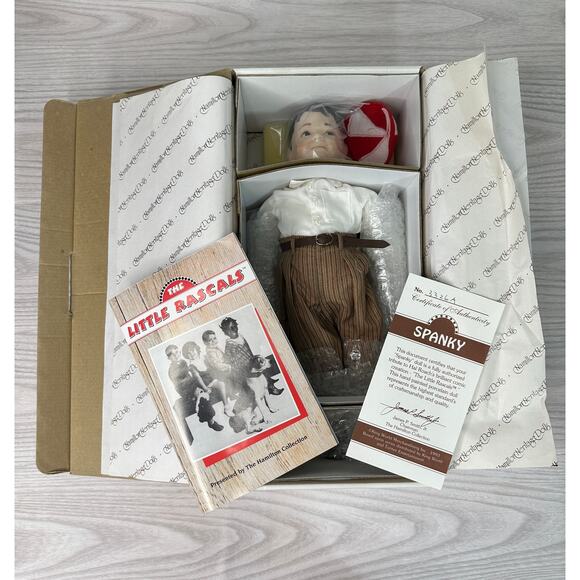 VTG 90s Spanky Porcelain Doll Little Rascals Boxed with COA Hamilton Collection - Picture 3 of 8